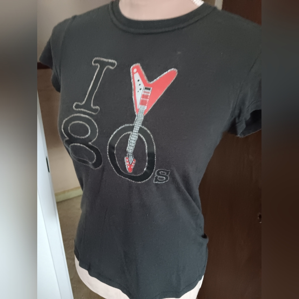 Mighty Fine – I Love the 80s Rock Graphic Tee Black Retro Y2K~Medium (Juniors) - Picture 9 of 11